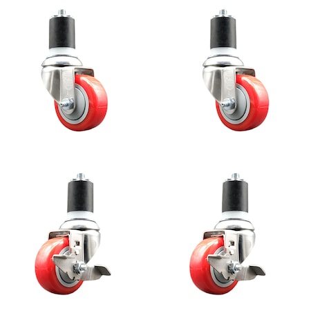 Service Caster 3.5 Inch 316SS Red Poly Swivel 1-7/8 Inch Expanding Stem Caster Brake, 2PK SS316EX20S3514-PPUB-RED-2-TLB-2-178